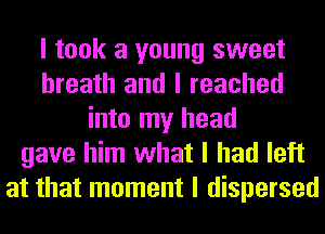 I took a young sweet
breath and I reached
into my head
gave him what I had left
at that moment I dispersed