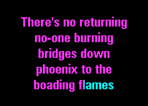 There's no returning
no-one burning

bridges down
phoenix to the
beading flames
