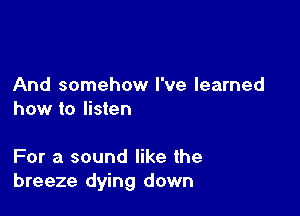 And somehow I've learned

how to listen

For a sound like the
breeze dying down