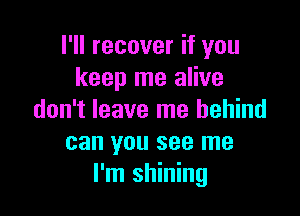 I'll recover if you
keep me alive

don't leave me behind
can you see me
I'm shining