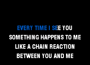EVERY TIME I SEE YOU
SOMETHING HAPPENS TO ME
LIKE A CHAIN REACTION
BETWEEN YOU AND ME