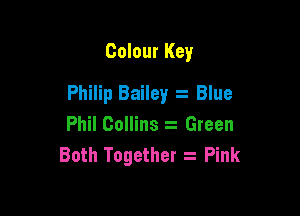 Colour Key

Philip Bailey Blue

Phil Collins z Green
Both Together 2 Pink