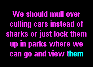 We should mull over
culling cars instead of
sharks or iust lock them
up in parks where we
can go and view them