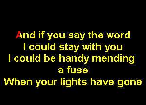 And if you say the word
I could stay with you
I could be handy mending
a fuse
When your lights have gone