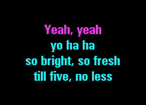 Yeah, yeah
yo ha ha

so bright, so fresh
till five. no less