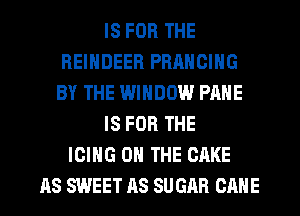 IS FOR THE
REINDEER PRANCING
BY THE WINDOW PAHE

IS FOR THE

ICING ON THE CAKE

AS SWEET (18 SU GAR CANE l