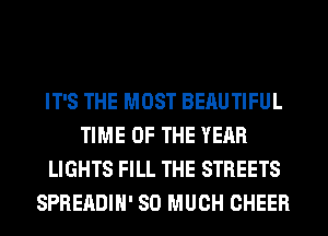 IT'S THE MOST BEAUTIFUL
TIME OF THE YEAR
LIGHTS FILL THE STREETS
SPREADIH' SO MUCH CHEER