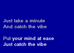 Just take a minute
And catch the vibe

Put your mind at ease
Just catch the vibe