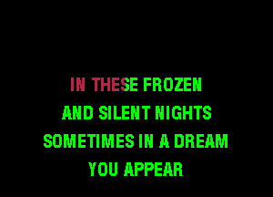IN THESE FROZEN

AND SILENT NIGHTS
SOMETIMES IN A DREAM
YOU APPEAR