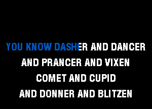 YOU KNOW DASHER AND DANCER
AND PRAHCER AND VIXEH
COMET AND CUPID
AND DOHHER AND BLITZEH