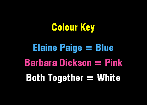 Colour Key

Elaine Paige Blue

Barbara Dickson Pink
Both Together z White