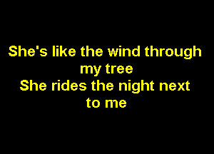 She's like the wind through
my tree

She rides the night next
to me