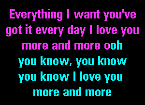 Everything I want you've
got it every day I love you
more and more ooh
you know, you know
you know I love you
more and more