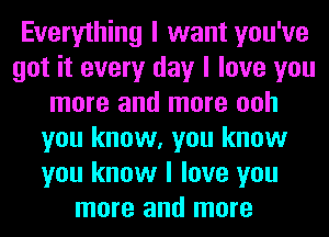 Everything I want you've
got it every day I love you
more and more ooh
you know, you know
you know I love you
more and more