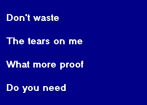 Don't waste

The tears on me

What more proof

Do you need