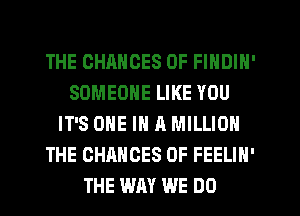 THE CHANGES OF FINDIN'
SOMEONE LIKE YOU
IT'S ONE IN A MILLION
THE CHANGES OF FEELIN'
THE WM WE DO
