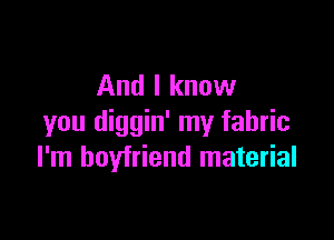 And I know

you diggin' my fabric
I'm boyfriend material