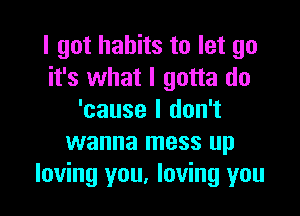I got habits to let go
it's what I gotta do

'cause I don't
wanna mess up
loving you, loving you