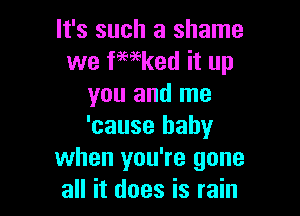 It's such a shame
we fewked it up
you and me

'cause baby
when you're gone
all it does is rain