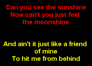 Can you see the sunshine
Now can't you just feel
the moonshine

And ain't it just like a friend
of mine
To hit me from behind