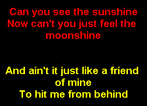 Can you see the sunshine
Now can't you just feel the
moonshine

And ain't it just like a friend
of mine
To hit me from behind