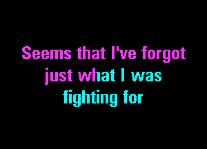 Seems that I've forgot

just what I was
fighting for