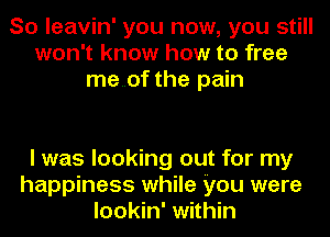 So leavin' you now, you still
won't know how to free
me..of the pain

I was looking out for my
happiness while you were
lookin' within