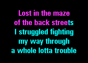 Lost in the maze
of the back streets
I struggled fighting

my way through

a whole lotta trouble