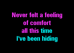 Never felt a feeling
of comfort

all this time
I've been hiding