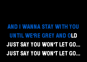 AND I WANNA STAY WITH YOU
UNTIL WE'RE GREY AND OLD
JUST SAY YOU WON'T LET GO...
JUST SAY YOU WON'T LET GO...