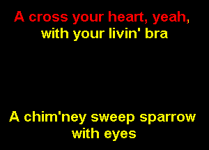 A cross your heart, yeah,
with your livin' bra

A chim'ney sweep sparrow
with eyes