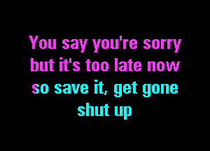 You say you're sorry
but it's too late now

so save it, get gone
shut up