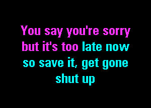 You say you're sorry
but it's too late now

so save it, get gone
shut up