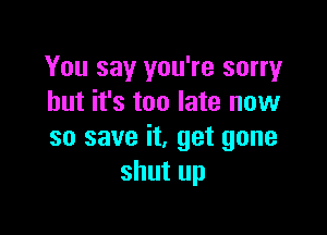 You say you're sorry
but it's too late now

so save it, get gone
shut up