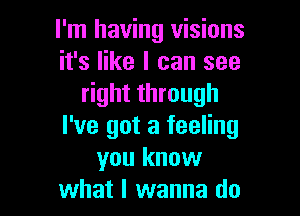 I'm having visions
it's like I can see
right through

I've got a feeling
you know
what I wanna do