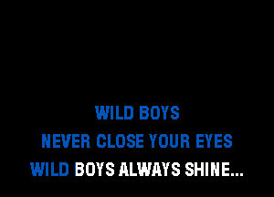 WILD BOYS
NEVER CLOSE YOUR EYES
WILD BOYS ALWAYS SHINE...
