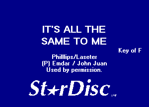 IT'S ALL THE
SAME TO ME

Key of F

Philllipleasctcl

lPl Emdar I John Juan
Used by permission,

Sti'fDiSCm