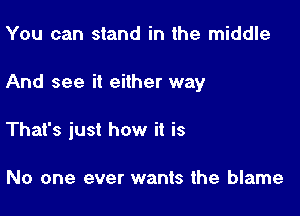 You can stand in the middle

And see it either way

That's just how it is

No one ever wants the blame