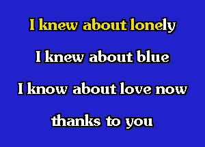 I knew about lonely
I knew about blue
I know about love now

thanks to you