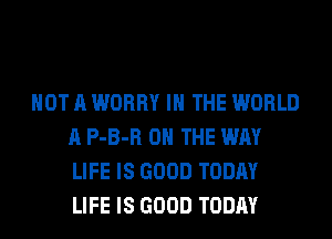 NOT A WORRY IN THE WORLD
A P-B-R ON THE WAY
LIFE IS GOOD TODAY
LIFE IS GOOD TODAY