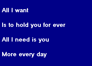 All I want

Is to hold you for ever

All I need is you

More every day