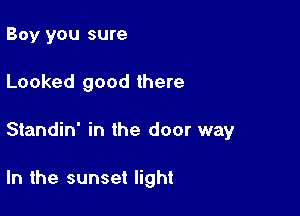 Boy you sure
Looked good there

Standin' in the door way

In the sunset light