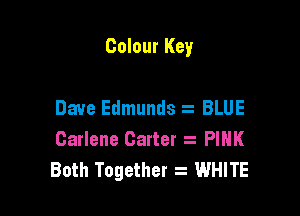 Colour Key

Dave Edmunds . BLUE
Carlene Carter PIHK
Both Together WHITE