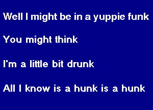 Well I might be in a yuppie funk

You might think
I'm a little bit drunk

All I know is a hunk is a hunk