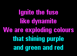 Ignite the fuse
like dynamite
We are exploding colours
that shining purple
and green and red