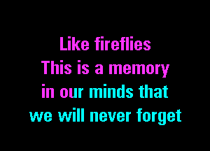 Like fireflies
This is a memoryr

in our minds that
we will never forget