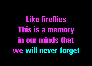 Like fireflies
This is a memoryr

in our minds that
we will never forget