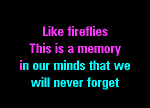 Like fireflies
This is a memoryr

in our minds that we
will never forget