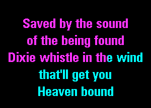 Saved by the sound
of the being found
Dixie whistle in the wind
that'll get you
Heaven hound