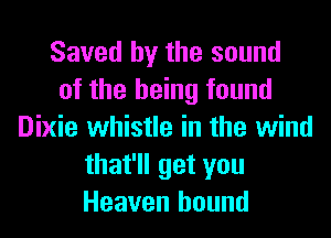 Saved by the sound
of the being found
Dixie whistle in the wind
that'll get you
Heaven hound
